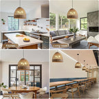 18.9" Large Rattan Chandelier,Boho 3-Lights Wicker Hand-Woven Farmhouse Seagrass Ceiling Hanging Pendant Lighting for Kitchen Islands Dining Rooms,