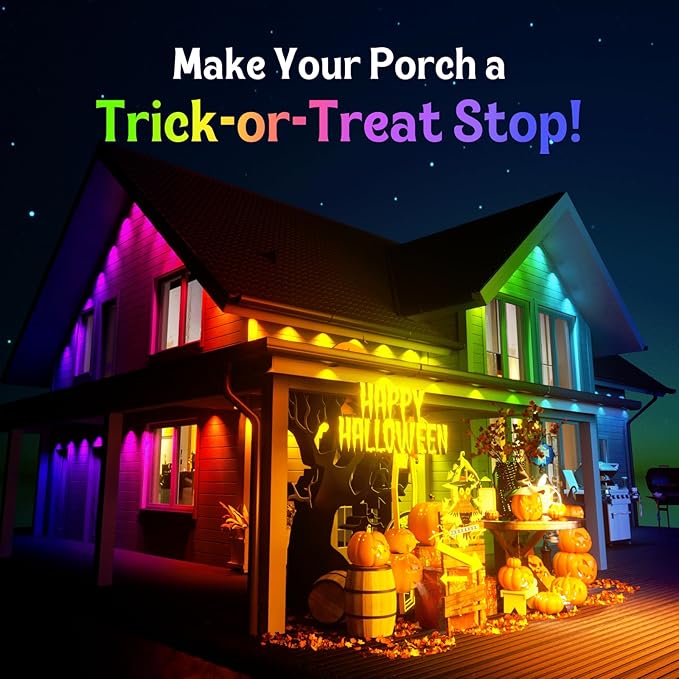 HUTAKUZE Permanent Outdoor Lights, 150FT with 90 RGB LEDs for Outdoor Decor, IP67 Waterproof, 48 Scene Modes Christmas House Lights,APP & Remote Control, Music Sync