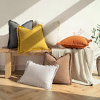 MIULEE Fall Decorative Throw Pillow Covers Neutral Linen Fringe Throw Pillows Set of 2 Burnt Orange Boho Farmhouse Cushion Covers with Tassels for Couch Sofa Bed Living Room Home Decor 26x26 Inch