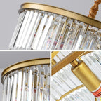 Gold Modern Crystal Chandelier, 2-Tier Round Flush Mount Ceiling Light Fixtures Height Adjustable Pendant Lighting for Dining Room Living Room Bedroom Kitchen Hotel Foyer