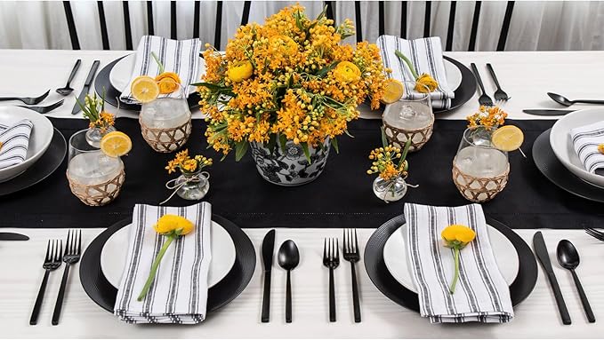 Solino Home Linen Black Table Runner 90 Inches Long - 100% Pure Linen Hemstitch 14 x 90 Inch Table Runner for Dining, Fall, Autumn, Halloween, Thanksgiving, Holiday - Classic Hemstitch
