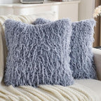 FUTEI Grey Blue Decorative Throw Pillow Covers 26x26 Inch Set of 2,Soft Fluffy Faux Feather Texture Euro Pillow Shams,Modern Home Luxury Decor for Couch Bed Living Room