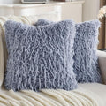 FUTEI Grey Blue Decorative Throw Pillow Covers 18x18 Inch Set of 2,Soft Fluffy Faux Feather Texture Cushion Cases,Modern Home Luxury Decor for Couch Bed Living Room