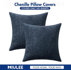MIULEE Pack of 2 Couch Throw Pillow Covers 18x18 Inch Coastal Navy Blue Modern Boho Accent Decorative Pillow Covers Soft Chenille Farmhouse Cushion Covers for Home Decor Bed Sofa Living Room