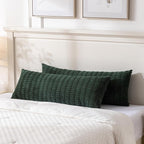 Fancy Homi Dark Green Long Body Lumbar Decorative Throw Pillow Covers 14x36 Inch for Bed Couch Bedroom Bench, Soft Corduroy Rectangle Solid Pillow Case 35x91 cm, Rustic Farmhouse Boho Room Decor