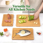 Bamboo Cutting Board For Kitchen, Bamboo Cutting Board Set of 3 with Juice Groove, Double-Sided Chopping Board Serving Board with Hanging Hole for Meat, Vegetables and Cheese