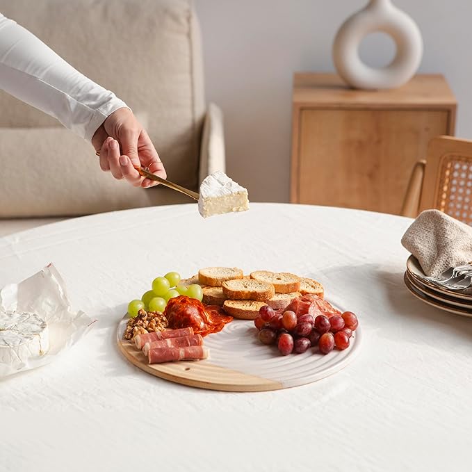 Premium Ceramic Serving Platter, White - 12” Round - Dishwasher Safe, Oven Safe Appetizer Tray for Entertaining - Large Charcuterie Cheese Board Serving Dish Gift - Pizza Stone
