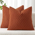 MIULEE Rust Throw Pillow Covers Soft Corduroy Decorative Set of 2 Boho Striped Pillow Covers Pillowcases Farmhouse Home Decor for Couch Bed Sofa Living Room 18x18 Inch