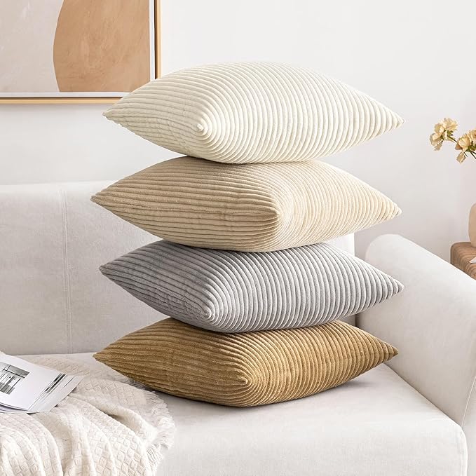 MIULEE Pack of 2 Corduroy Pillow Covers Soft Soild Cushion Cases Decorative Square Throw Pillow Covers Cream White Pillowcases for Sofa Bedroom Car 12 x 12 Inch 30 x 30 Cm