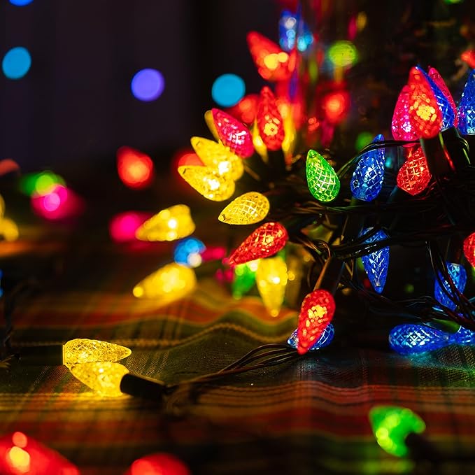 Dazzle Bright C6 Christmas String Lights, 200 LED 66 FT Waterproof Connectable String Lights with Timer, 8 Modes Christmas Lights for Indoor Outdoor Garden Yard Xmas Tree Decoration (Multi-Colored)