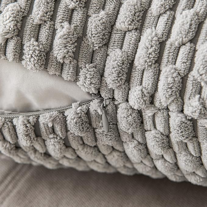 MIULEE Pack of 2 Decorative Throw Pillow Covers 20x20 Inch Soft Boho Striped Textured Corduroy Pillow Covers Modern Farmhouse Home Decor for Couch Bed Sofa Living Room Light Grey