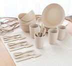 FOODLE Wheat Straw Dinnerware Set - BPA Free & Safety Tested - Unbreakable, Microwave & Dishwasher Safe Dishes - Picnic, RV, Dorm, Camping Plates Cups and Bowls - Great for Kids & Adults - For 4