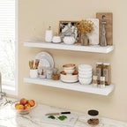 36 Inch Floating Shelves, 9.3" Deep Floating Shelf Wall Mounted, 36" Wall Shelves, Rustic Deep Bookshelf, Large Display Shelves & Storage Shelves for Bedroom, Living Room, White, Set of 2