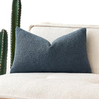 MIULEE Textured Boucle Throw Pillow Cover Dark Blue Accent Solid Lumbar Pillow Case Decorative Soft Pack of 1 Couch Cushion Chair Sofa Bedroom Livingroom Home Decor,12x20 Inch