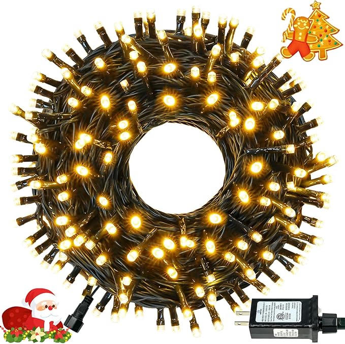 Connectable 100LED 42Ft 13Modes Christmas String Lights Outdoor Indoor | Extendable Green Wire Warm White Christmas Tree Lights with Timer | Twinkle Fairy Light Plug in for Xmas Tree (Warm White)