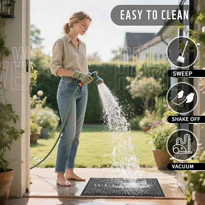 Yimobra Welcome Mat Outdoor Indoor, All-Season Waterproof Front Door Mat Outside Entrance, All-Weather Heavy Duty Non-Slip Doormat, Low Profile Porch Patio Entrance Mats, 47x24, Dark Grey
