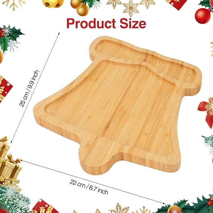 WILLKOMMEN Christmas Serving Tray, Bamboo Bell Shaped Serving Platter, Charcuterie Board Serving Dishes 10" x 9" for Party Cookie Fruit Tray Cheese Board Plate