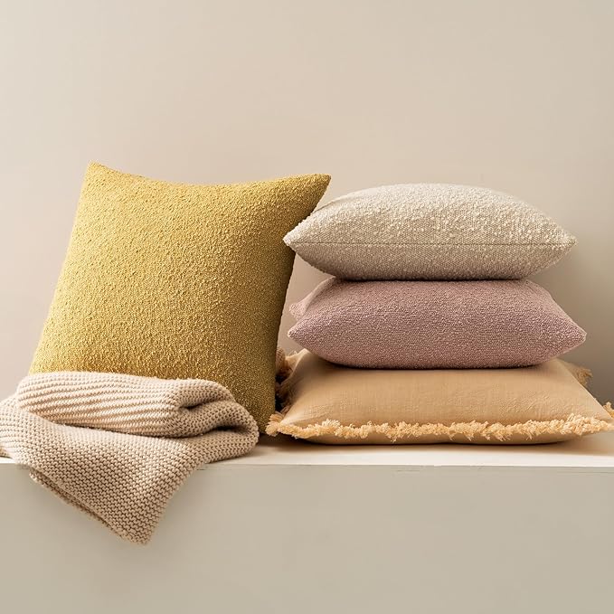 MIULEE 20x20 Inch Decorative Pillow Covers for Couch Bed Set of 2 Textured Boucle Neutral Winter Throw Pillows Blush Pink Accent Solid Cushion Pillowcases Sofa Livingroom Home Decor