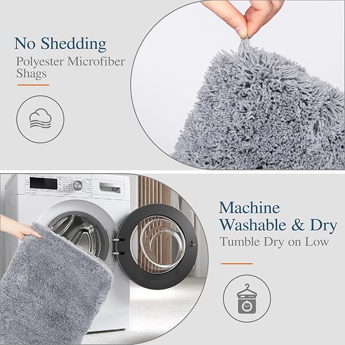 Walensee Large Bathroom Rug (24 x 48, Grey) Extra Soft and Absorbent Shaggy Bath Mat, Machine Washable Microfiber, Non Slip Luxury Floor Mat