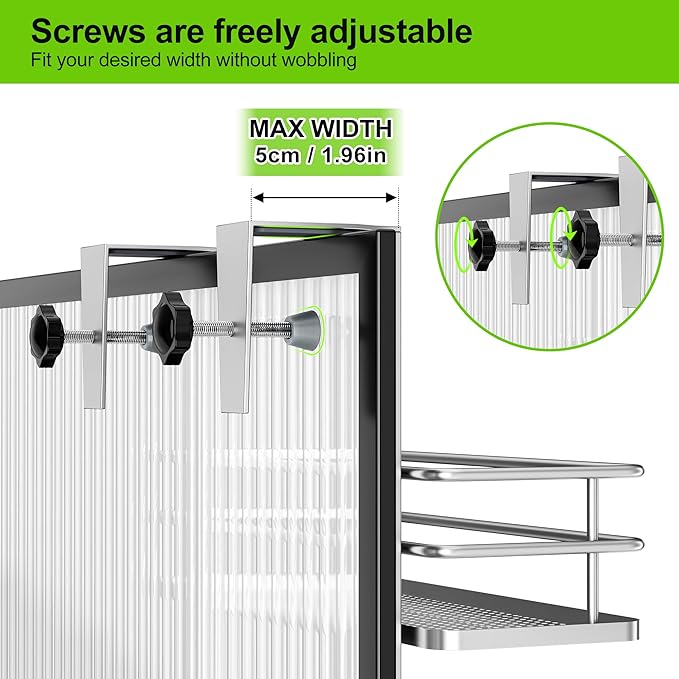 Orimade Adjustable Hanging Over the Shower Door Caddy with Hooks, Bathroom Organizer Shelf Storage Rack,No Drilling Rustproof Basket for Inside Shower, Sliver 3 Tier