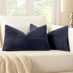 MIULEE Dark Blue Corduroy Pillow Covers Pack of 2 Boho Decorative Spliced Throw Pillow Covers Soft Solid Couch Pillowcases Cross Patchwork Textured Cushion Covers for Living Room Bed Sofa 12x20 inch