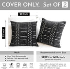 BlissBlush Black Decorative Throw Pillow Covers 22X22, Set of 2, Boho Farmhouse Cushion Cover, Cozy Soft Accent Pillowcase for Couch Sofa Bed Living Room Home Décor