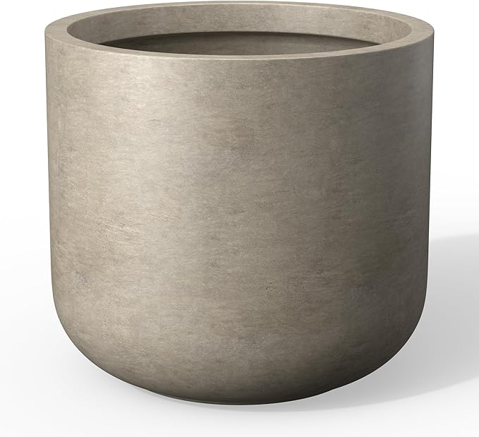 Kante 17.3-Inch Dia Round Concrete Planter, Indoor & Outdoor Garden Pot with Drainage Hole & Rubber Plug, Ideal for Flower and Tree, Weathered Concrete