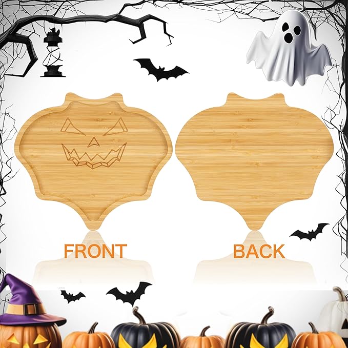 WILLKOMMEN Halloween Serving Platter, Bat Shaped Charcuterie Board, Bamboo Serving Tray 10" x 9" for Party Child Spooky Cheese Appetizer Board Serving Dishes Plate for Snacks, Candy, Cookies