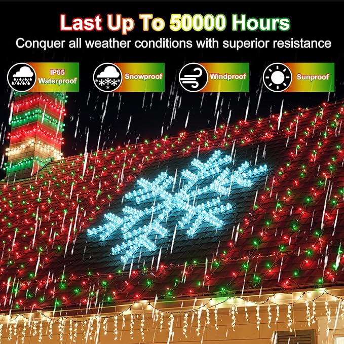 340 LED 90FT Christmas String Lights Outdoor, 12 Pro Modes and Timer Memory & Brightness, Plug in Outdoor Waterproof Clear Wire Twinkle Light for for Xmas Yard Tree Wedding Party Decor (Red & Green)