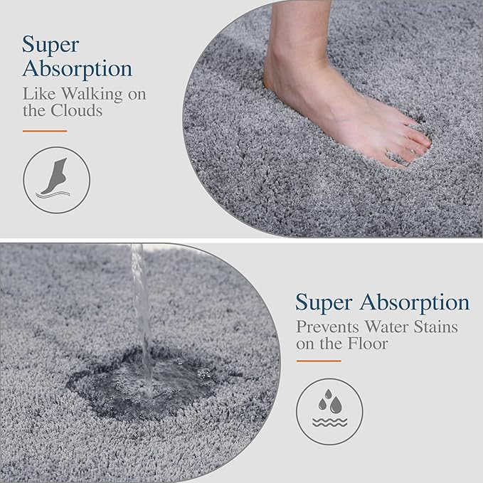 Walensee Bathroom Contour Rug (20x24, Grey) Non Slip Bath Mat for Water Absorbent Soft Microfiber Shaggy Machine Washable U Shape For Toilet