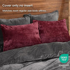PHF Truly Velvet Pillowcases King Size, No Insert, 2 Pack Ultra Soft Breathable Pillow Shams Covers with Envelope Closure, 20" X 36" Luxury Cozy Warm Fuzzy Flannel, Wine Red