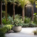 Kante 17.7 Inch Dia Concrete Bowl Planter, Large Tapered Bottom Plant Pot with Drainage, Smooth Weathered Concrete Finish with Warm Brown Interior, Ideal for Porch, Home, Garden, Patio