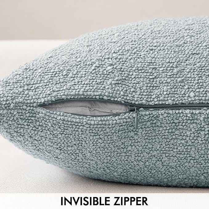 MIULEE Textured Boucle Throw Pillow Cover Light Blue Accent Solid Lumbar Spring Pillow Case Decorative Soft Pack of 1 Couch Cushion Chair Sofa Bedroom Livingroom Home Decor,12x20 Inch