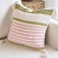 18x18 Boho Pink and Green Decorative Pillow Cover with Cording and Tassels Handmade Accent Woven Textured Square Throw Pillow Case for Couch Sofa Farmhouse Living Room Home Decor
