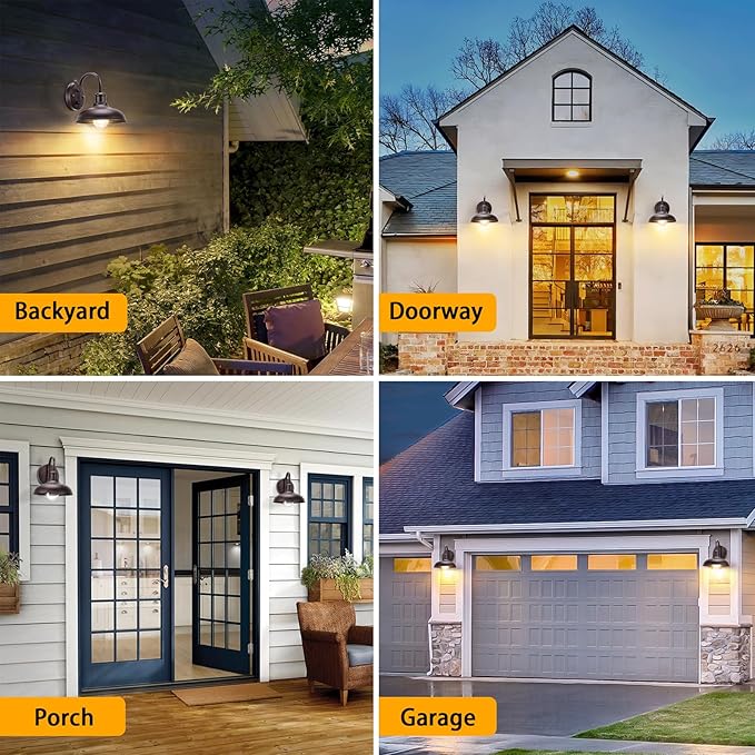 2-Pack Dusk to Dawn Gooseneck Outdoor Light Fixtures, Farmhouse Barn Lights for Porch, Industrial Brown Exterior Wall Sconce for Garage, Patio, E26 Base Anti-Rust for Garage Frontdoor Entryway Doorway