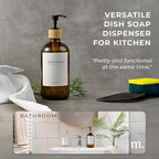 MaisoNovo Glass Hand Soap Dispenser | Dish Soap Dispenser for Kitchen | 16.9oz Amber Bottles with Black Bamboo Pump | Bathroom Lotion Dispenser