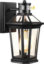VIANIS Motion Sensor Outdoor Lighting, Outdoor Wall Lights Wall Mount with Clear Glass, Black Dusk to Dawn Garage Light Sconce, Waterproof Exterior Lights for House, Brightness Distance Adjustable