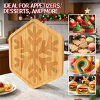 WILLKOMMEN Christmas Serving Tray, Bamboo Snowflake Shaped Serving Platter, Charcuterie Board Serving Dishes 10" x 9" for Party Cookie Fruit Tray Cheese Board Plate