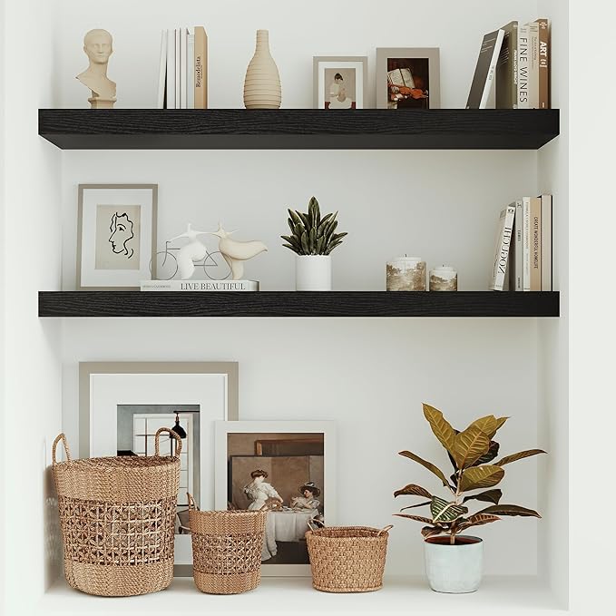 Vivelove Single Floating Shelves 36 inch Long, Large 10 in Deep Wall Shelves Heavy Duty 70 lbs for Bedroom, Bathroom, Living Room, Kitchen, Office, Modern Shelf Home Decor, Set of 1, Black