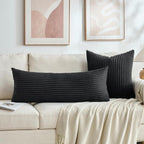 Fancy Homi Set of 2 Black Boho Decorative Throw Pillow Covers 18x18 Inch for Couch Bed Sofa, Aesthetic Modern Farmhouse Room Decor, Soft Fuzzy Fluffy Cozy Corduroy Textured Cushion Case 45x45cm