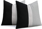 Adabana Stripe Pillow Covers 18x18 Set of 2 Square Patchwork Linen Decorative Lumbar Throw Pillow Covers Modern Farmhouse Decor Pollowcases for Couch Sofa Bedroom,Black Stripe