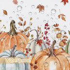 Fall Pumpkin Boho Shower Curtain Set, Farmhouse Autumn Eucalyptus Leaves Thanksgiving Harvest Shower Curtain, Cute Seasonal Bathroom Curtain Yellow Teal Fall Bath Accessories with Hooks,72"X72"