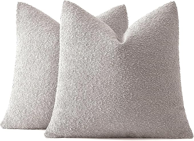 MIULEE 20x20 Inch Decorative Pillow Covers for Couch Bed Set of 2 Textured Boucle Neutral Winter Throw Pillows Cloud Grey Accent Solid Cushion Pillowcases Sofa Livingroom Home Decor