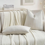 FUTEI Cream Chenille Decorative Throw Pillow Covers 20x20 Inch Set of 2,Soft Embossed Striped Textured Cushion Case,Modern Home Decor for Couch Bed Living Room