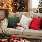 AQOTHES Christmas Tree Decorative Green Throw Pillow Covers 18x18 Set of 2, Faux Fur Farmhouse Throw Pillows Cushion Cases for Xmas Winter Holiday Home Decor