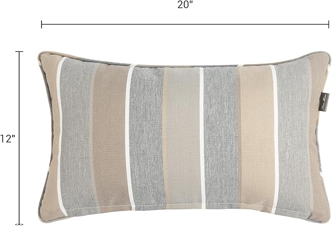 Outdoor Lumbar Pillows Water Resistant 12x20 inch,Decorative Throw Pillow Set of 2 with Insert,Hidden Zipper Headrests for Patio Furniture Sofa Couch Chair(Gray Stripe)