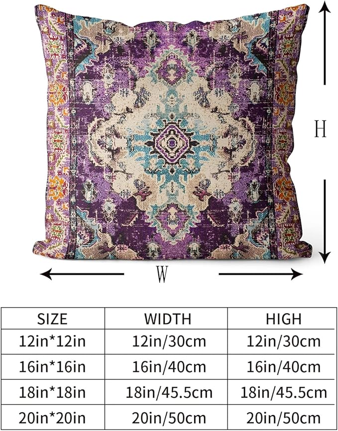 Snycler Boho Throw Pillow Covers 18x18 inch Set of 2 Boho Rug Carpet Double Sided Pattern Cotton Soft Pillow Case Cushion Cover Pillowcase for Couch Sofa Bed Decorative (Purple)