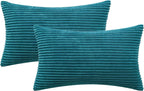 MIULEE Pack of 2 Corduroy Pillow Covers 12 x 20 Inch Lumbar Throw Pillow Covers Teal Pillowcases for Sofa Bedroom Couch
