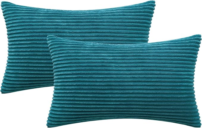MIULEE Pack of 2 Corduroy Pillow Covers 12 x 20 Inch Lumbar Throw Pillow Covers Teal Pillowcases for Sofa Bedroom Couch