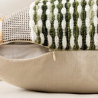 ANRODUO Pack of 1 Boho Decorative Throw Pillow Covers 14x36 Farmhouse Cushion Case Long Chenille Pillow Cases Lumbar Pillow Covers Accent Neutral Pillowcase for Sofa Couch Bed, Olive Green Stripe